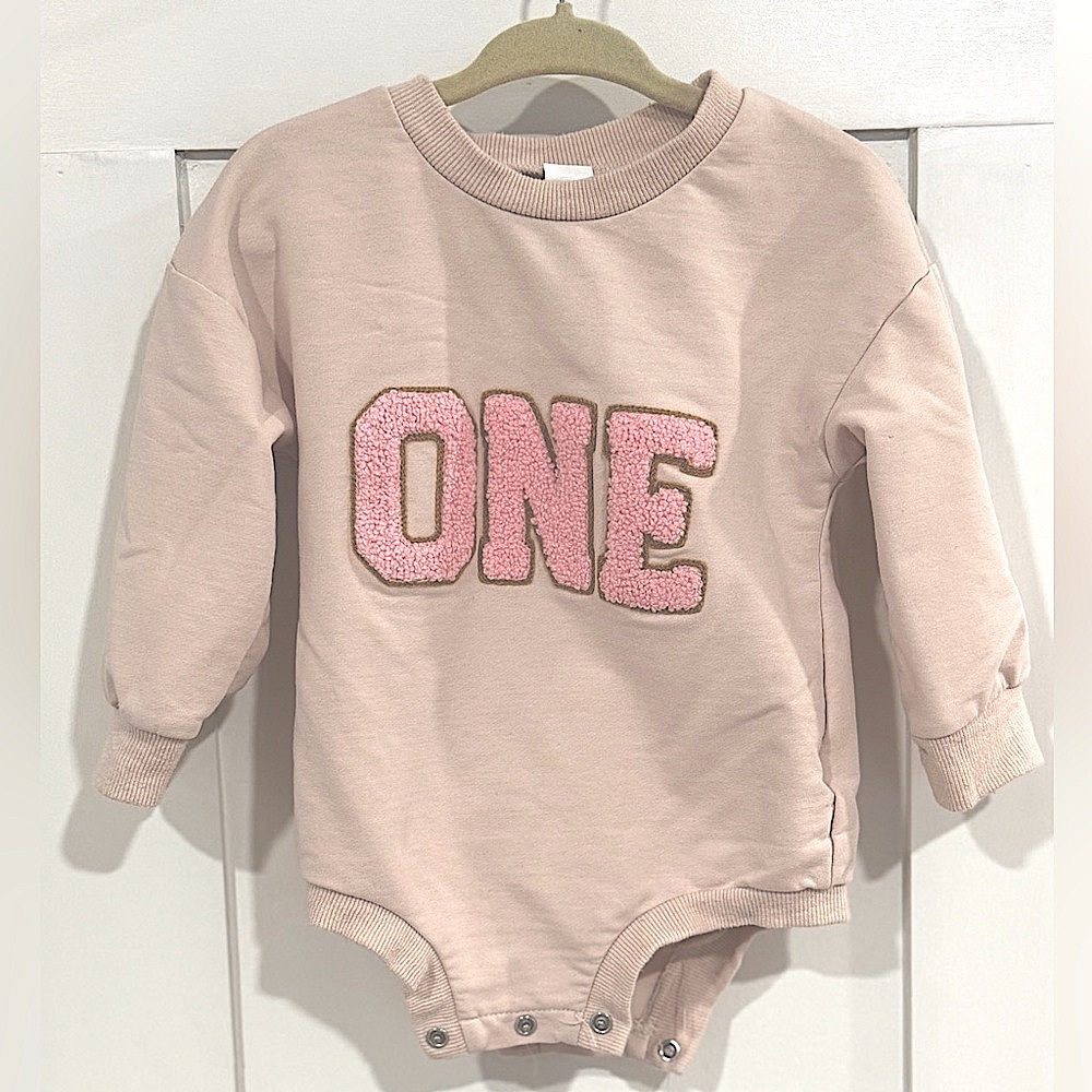 ☝️ Pink and Tan Toddler ONE Onesie/ Bodysuit ☝️